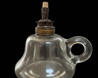 Antique Glass Finger Oil Lamp with Brass Burner