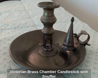 Victorian Brass Chamber Candlestick with Snuffer