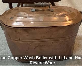 Antique Copper Wash Boiler with Lid and Handles  Revere Ware