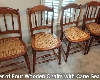 Set of Four Wooden Chairs with Cane Seats