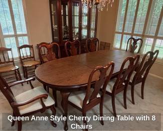 Queen Anne Style Cherry Dining Table with Chairs