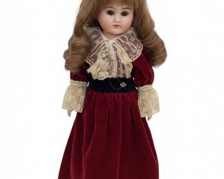 Antique Bisque Doll in Red Velvet Dress