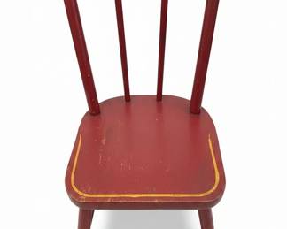 Antique Red Spindle Back Childs Chair with Yellow Trim