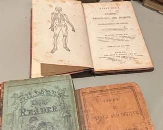 Collection of Early American Educational Books Baldwins Readers, Cutters Anatomy, and Towns Speller
