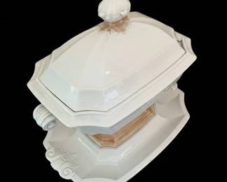 Antique White or Gold Important Ironstone Tureen Set by Bull Hill Pottery