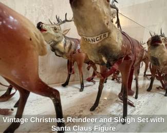 Vintage Christmas Reindeer and Sleigh Set with Santa Claus Figure third image