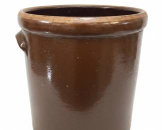Brown Stoneware Crock with Lug Handles and impressed 