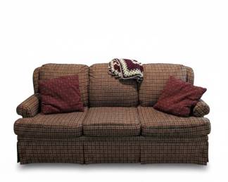 Plaid Sofa with Throw Pillows