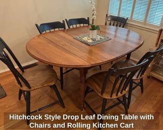 Hitchcock Style Drop Leaf Dining Table with Chairs and Rolling Kitchen Cart second image
