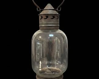 Victorian Whale Oil Lamp with Etched Glass Shade second image