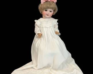 A..M. K bisque head doll in Vintage Christening Gown