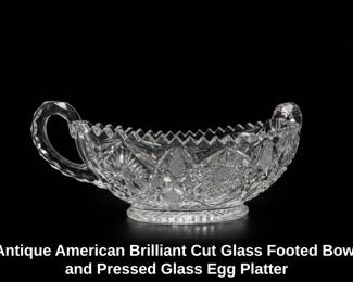 Antique American Brilliant Cut Glass Footed Bowl and Pressed Glass Egg Platter third image