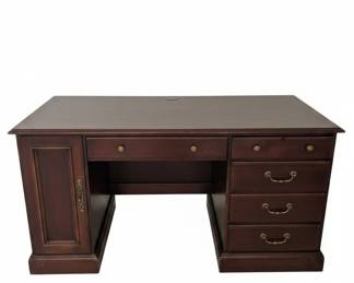 Traditional Dark Wood Executive Desk with Drawers and Cabinet