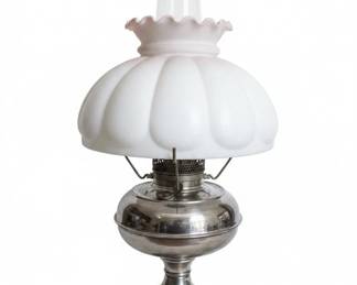 Antique Nickel Plated Rayo Oil Lamp with Frosted Glass Shade