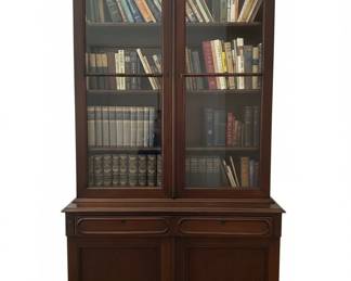 Antique Mahogany Bookcase with Glass Doors