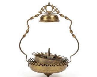Antique Ornate Brass Hanging Oil Lamp