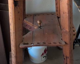 Vintage Wooden Work Stand with Circular Opening