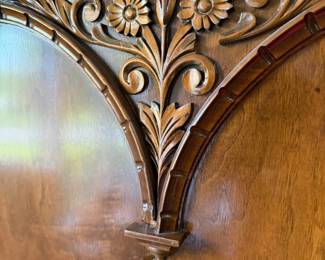 1930's North Carolina Furniture Solid Wood Dining Room Furniture with Hand Carved Floral Motif Design; Includes Blind Front China Cabinet, Buffet & Dining Room Table with 4 Chairs