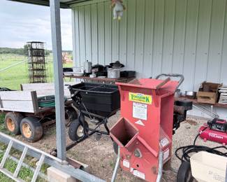 Wood chipper, ladders, wagon
