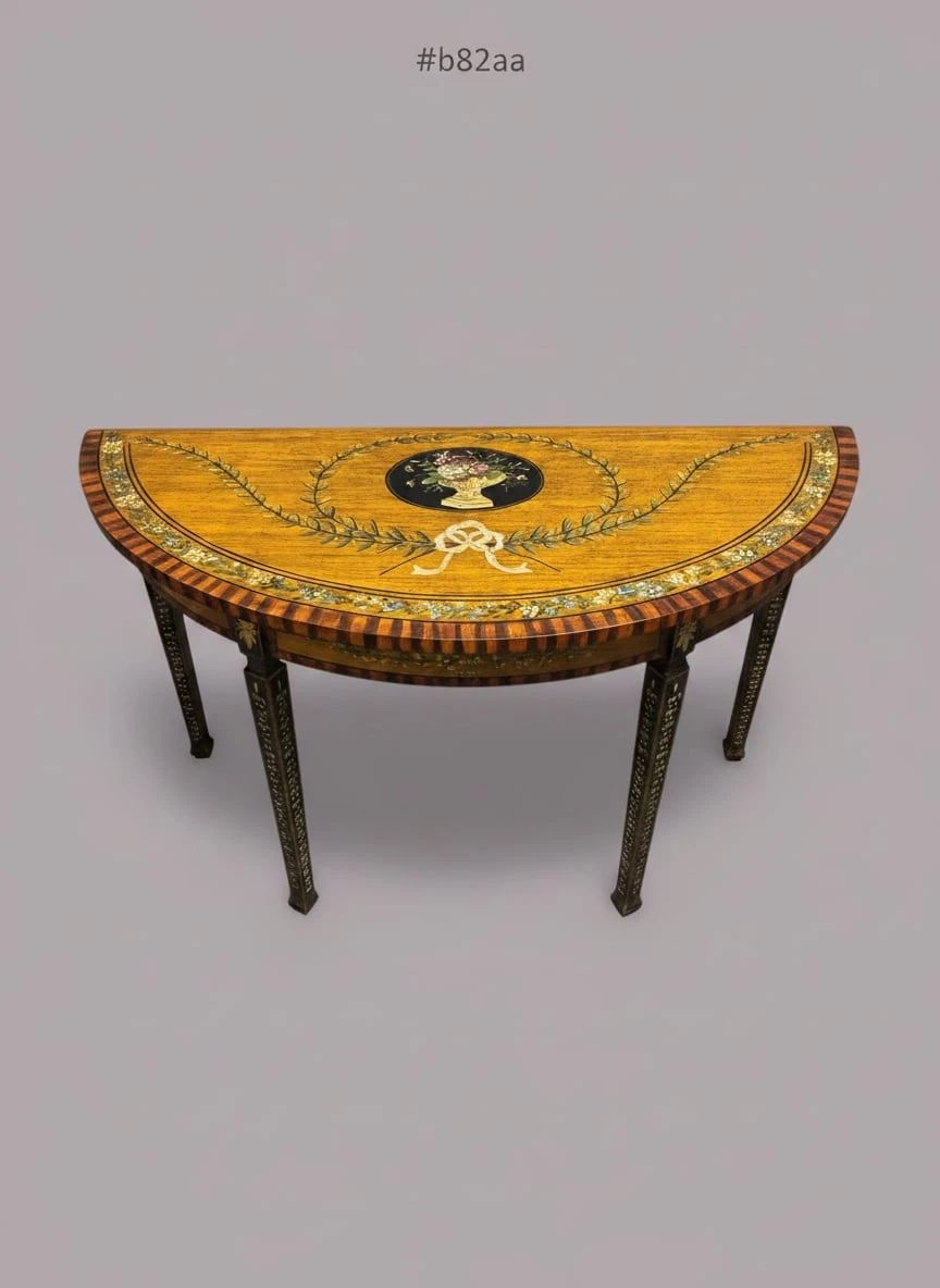 Adam Style Painted Demilune Console Table second image