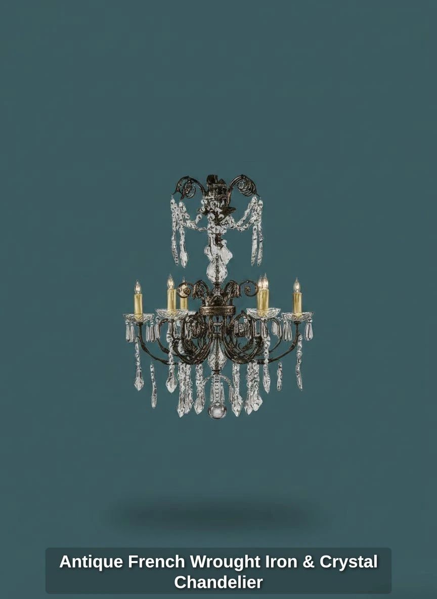 Antique French Wrought Iron Crystal Chandelier second image