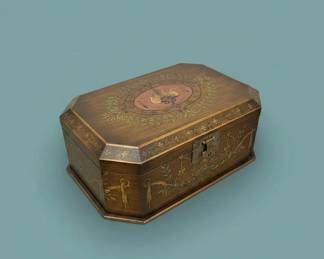 Octagonal Painted Tea Caddy with Faux Bamboo Stand second image