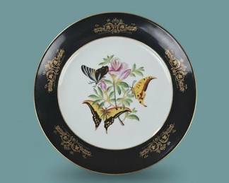 Meissen Porcelain Plate with Butterflies and Flowers on Black Ground second image