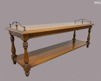 Antique Oak Console Table with Shelves and Drawers third image