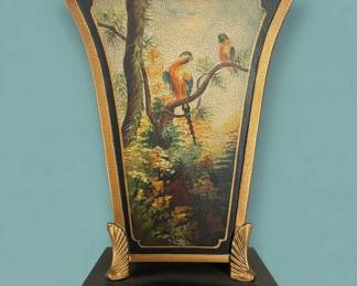 Tole Painted Vase with Parrots second image