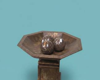 Polished Stone Decorative Balls in Octagonal Pedestal Bowl second image