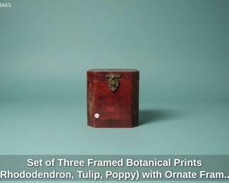 Set of Three Framed Botanical Prints Rhododendron, Tulip, Poppy with Ornate Frames and Octagonal Box second image
