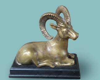 Vintage Brass Ram Sculpture on Marble Base  MidCentury Style second image