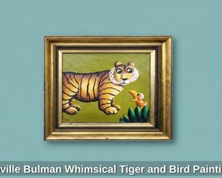 Orville Bulman Whimsical Tiger and Bird Painting second image
