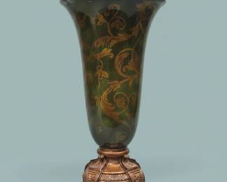 Art Nouveau Green Glass Vase with Ornate Bronze Base second image
