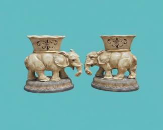 Pair of Ceramic Elephant Planters or Vases with Fleurdelis Motif second image