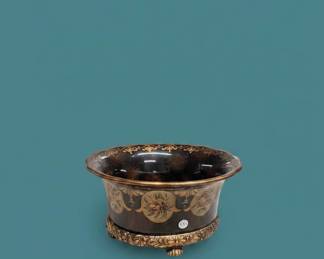 Black and Gold Floral Motif Jardiniere with Ornate Base second image