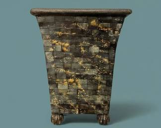 Woven Rattan and Metal Waste Basket with Ball Feet second image