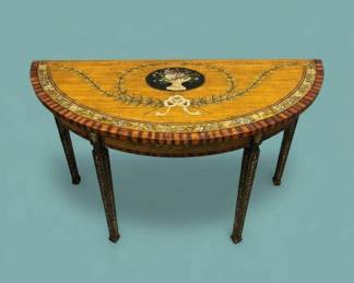 Adam Style Marquetry Demilune Console Table second image