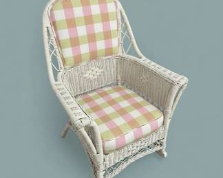 White Wicker Armchair with Pastel Gingham Cushions second image