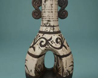 Haitian Folk Art Ceramic Vase with Double Handle second image