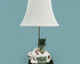 Vintage Ceramic Rabbit Table Lamp with Green Foliage second image