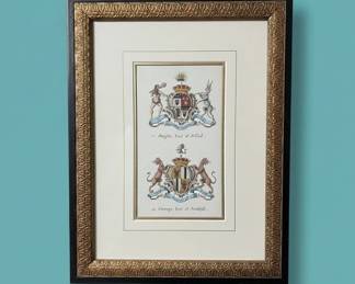 Pair of Framed th Century Heraldic Engravings Douglas, Earl of Selkirk  Cunygam, Earl of Northesk second image