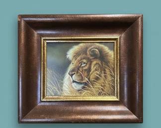 Framed Lion Oil Painting by Caroline Cutrona second image