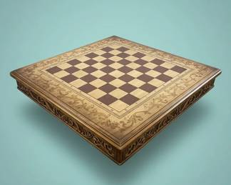 Vintage Wooden Chess Table with Ornate Border second image