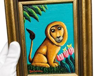 Framed Lion Cub Painting by Orville Bulman