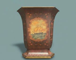 Tole Peinte Decorative Urn with Schooner Scene second image