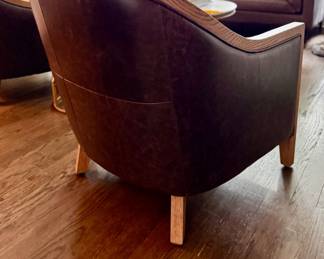 Arhaus Rocco Coventry Scooped Leather Barrel Chair in Cement - 2 Available. Each Measures 29” W x 32” D x 34” H. Photo 3 of 4.