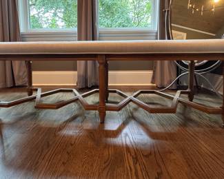 Upholstered Bench with Greek Key Style Stretcher Base. Measures 60" W x 16" D x 20" H. Photo 1 of 3.