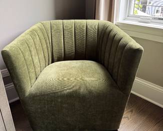 Arhaus Olive Colored Velvet Upholstered Swivel Chair. Measures 30" W x 30" D. Photo 1 of 3.