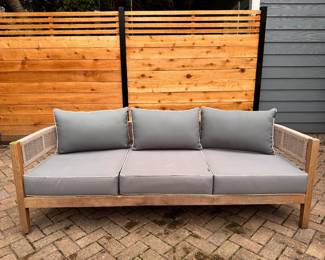 Teak Outdoor Sofa with Nautica Cushions. Photo 1 of 5.